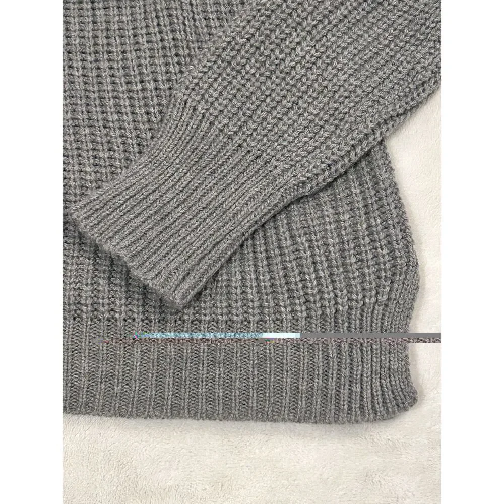 Pink Rose Gray Solid Lace-Up Crewneck Waffle-Knit Pullover Sweater Women S